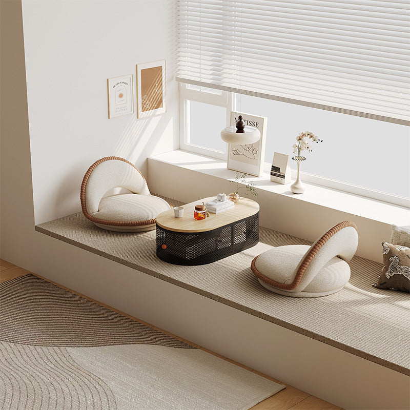 Modern Minimalist Plank & Iron Oval Coffee Table For Bay Window And Living Room