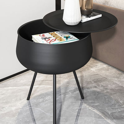 Table de chevet ronde en fer nordique contemporain avec 1 rangement pour chambre et salon 