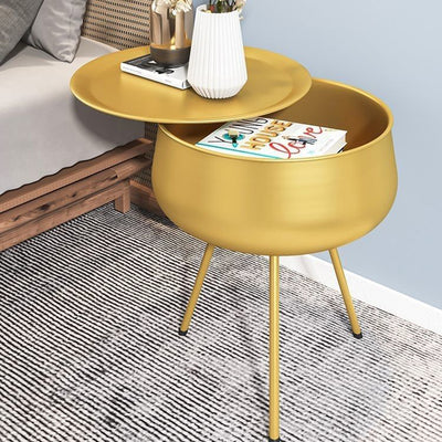 Table de chevet ronde en fer nordique contemporain avec 1 rangement pour chambre et salon 