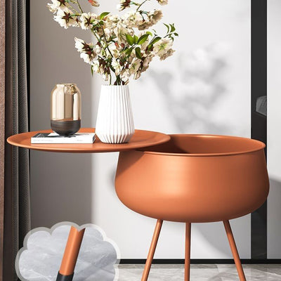 Table de chevet ronde en fer nordique contemporain avec 1 rangement pour chambre et salon 