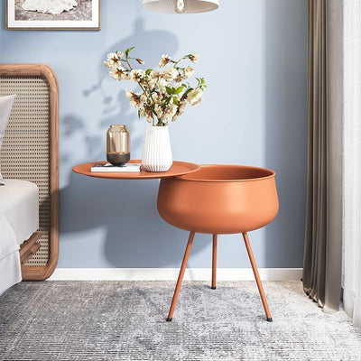 Table de chevet ronde en fer nordique contemporain avec 1 rangement pour chambre et salon 