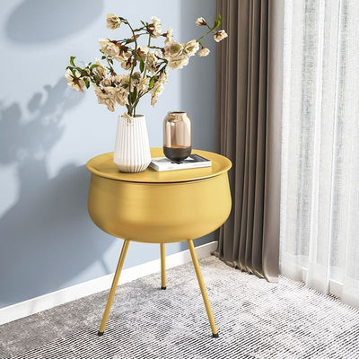 Table de chevet ronde en fer nordique contemporain avec 1 rangement pour chambre et salon 