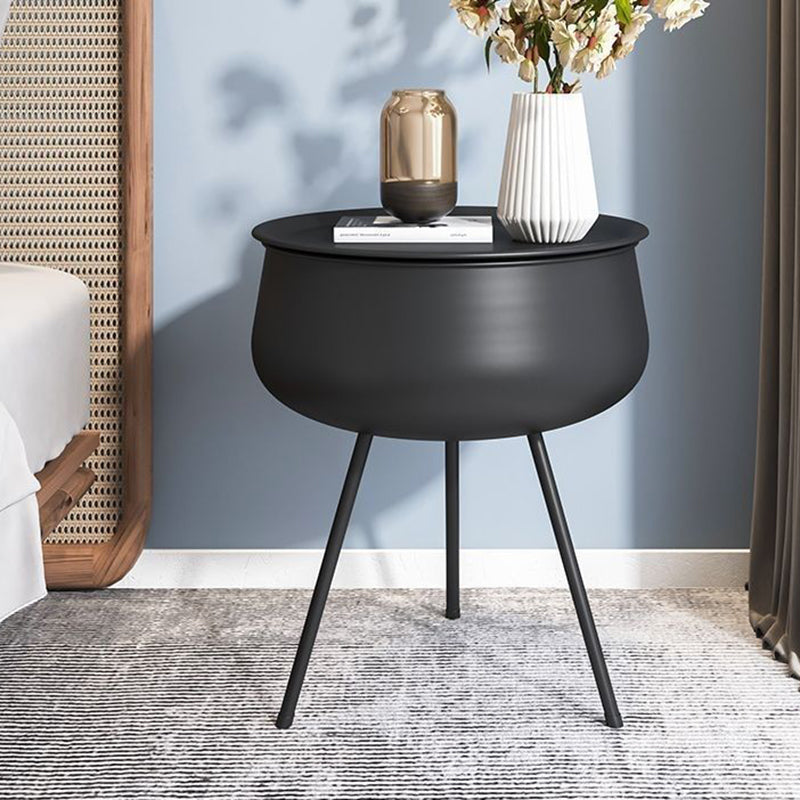 Table de chevet ronde en fer nordique contemporain avec 1 rangement pour chambre et salon 
