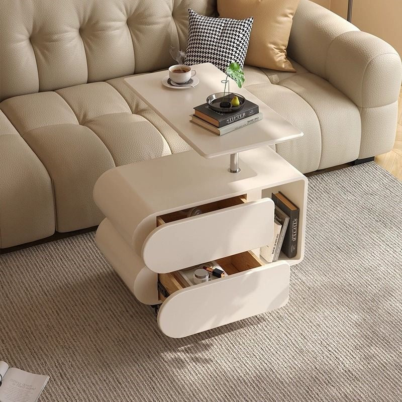 Zeitgenössischer nordischer Öko-Brett- und Eisen-Oval-Rechteck-Couchtisch mit Lift-Top und Schwenkfunktion für Wohnzimmer und Schlafzimmer 