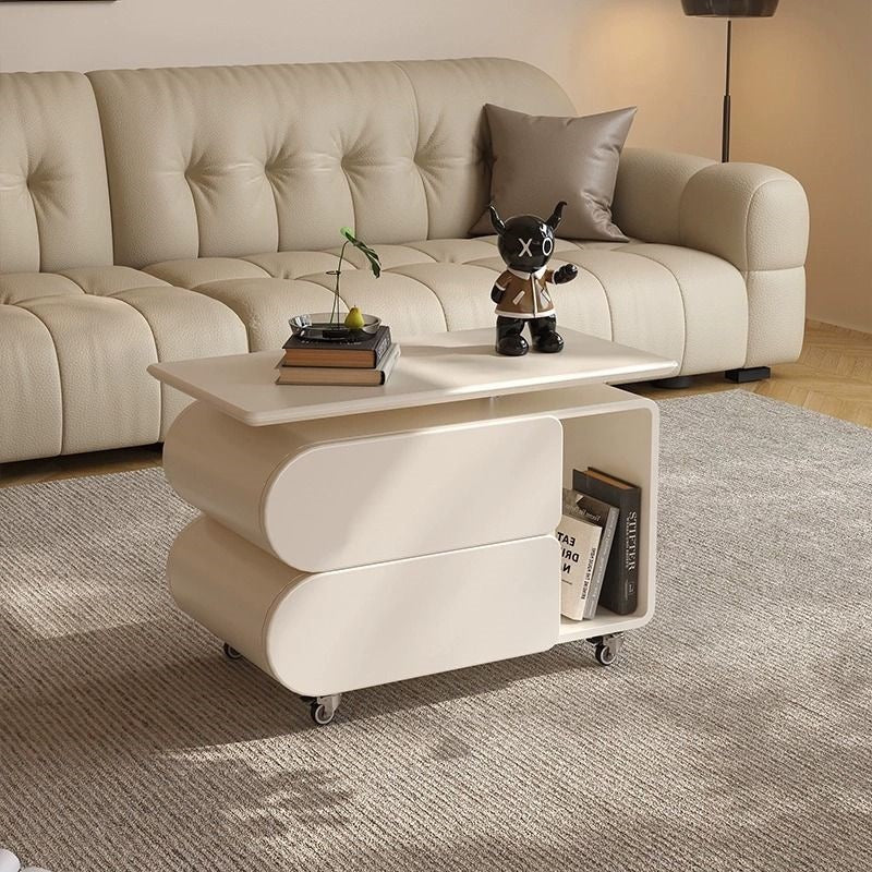 Zeitgenössischer nordischer Öko-Brett- und Eisen-Oval-Rechteck-Couchtisch mit Lift-Top und Schwenkfunktion für Wohnzimmer und Schlafzimmer 