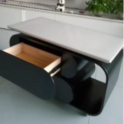 Zeitgenössischer nordischer Öko-Brett- und Eisen-Oval-Rechteck-Couchtisch mit Lift-Top und Schwenkfunktion für Wohnzimmer und Schlafzimmer 