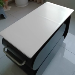 Zeitgenössischer nordischer Öko-Brett- und Eisen-Oval-Rechteck-Couchtisch mit Lift-Top und Schwenkfunktion für Wohnzimmer und Schlafzimmer 