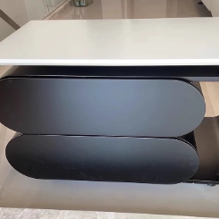 Zeitgenössischer nordischer Öko-Brett- und Eisen-Oval-Rechteck-Couchtisch mit Lift-Top und Schwenkfunktion für Wohnzimmer und Schlafzimmer 
