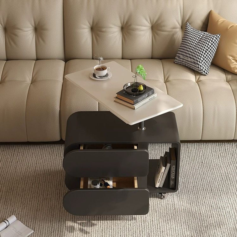 Zeitgenössischer nordischer Öko-Brett- und Eisen-Oval-Rechteck-Couchtisch mit Lift-Top und Schwenkfunktion für Wohnzimmer und Schlafzimmer 