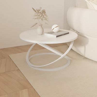 Zeitgenössischer nordischer Steintisch & Eisen-Rundplatte X-Basis Couchtisch für Wohnzimmer und Schlafzimmer 