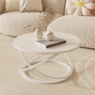 Zeitgenössischer nordischer Steintisch & Eisen-Rundplatte X-Basis Couchtisch für Wohnzimmer und Schlafzimmer 