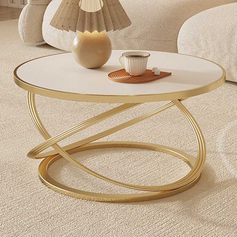 Zeitgenössischer nordischer Steintisch & Eisen-Rundplatte X-Basis Couchtisch für Wohnzimmer und Schlafzimmer 