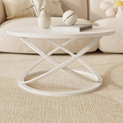 Zeitgenössischer nordischer Steintisch & Eisen-Rundplatte X-Basis Couchtisch für Wohnzimmer und Schlafzimmer 