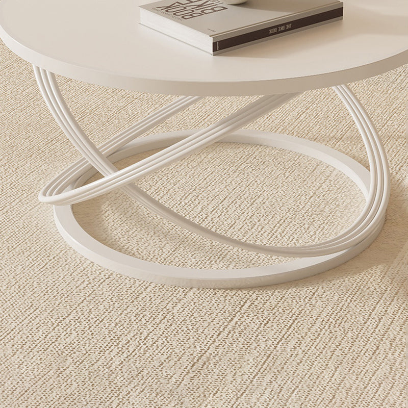 Zeitgenössischer nordischer Steintisch & Eisen-Rundplatte X-Basis Couchtisch für Wohnzimmer und Schlafzimmer 