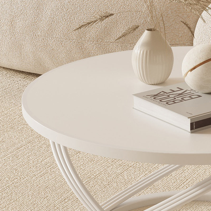 Zeitgenössischer nordischer Steintisch & Eisen-Rundplatte X-Basis Couchtisch für Wohnzimmer und Schlafzimmer 