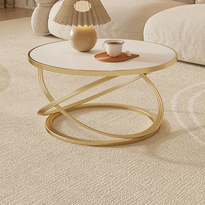 Zeitgenössischer nordischer Steintisch & Eisen-Rundplatte X-Basis Couchtisch für Wohnzimmer und Schlafzimmer 