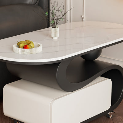 Zeitgenössischer nordischer Steintisch & ovaler Couchtisch aus Karbonstahl mit 1 Schublade für Wohnzimmer und Schlafzimmer 