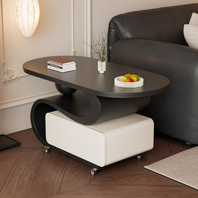 Zeitgenössischer nordischer Steintisch & ovaler Couchtisch aus Karbonstahl mit 1 Schublade für Wohnzimmer und Schlafzimmer 