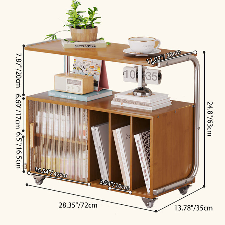 Moderner minimalistischer Tisch aus Planke, Edelstahl & Glas mit rechteckigem Design und mobiler Gestaltung für Wohnzimmer und Schlafzimmer 