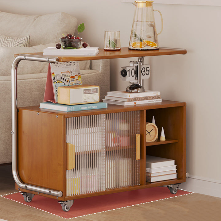 Moderner minimalistischer Tisch aus Planke, Edelstahl & Glas mit rechteckigem Design und mobiler Gestaltung für Wohnzimmer und Schlafzimmer 