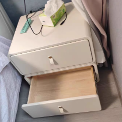 Contemporary Nordic Microfiber Leather &amp; Plank Square Nightstand With 2 Drawers For Bedroom And Living Room