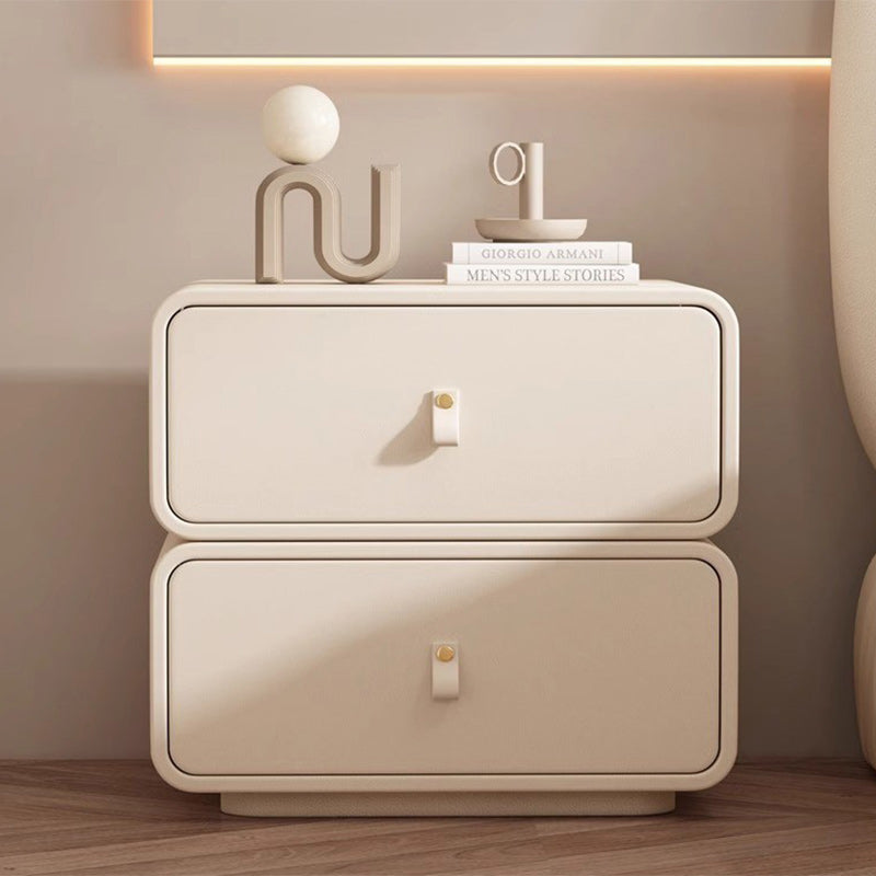 Contemporary Nordic Microfiber Leather &amp; Plank Square Nightstand With 2 Drawers For Bedroom And Living Room