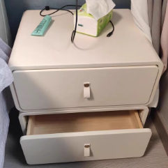 Contemporary Nordic Microfiber Leather &amp; Plank Square Nightstand With 2 Drawers For Bedroom And Living Room