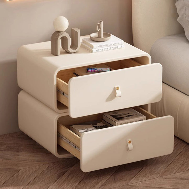 Contemporary Nordic Microfiber Leather &amp; Plank Square Nightstand With 2 Drawers For Bedroom And Living Room