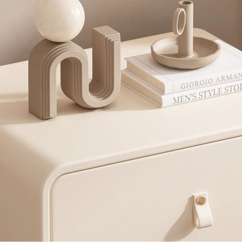 Contemporary Nordic Microfiber Leather &amp; Plank Square Nightstand With 2 Drawers For Bedroom And Living Room