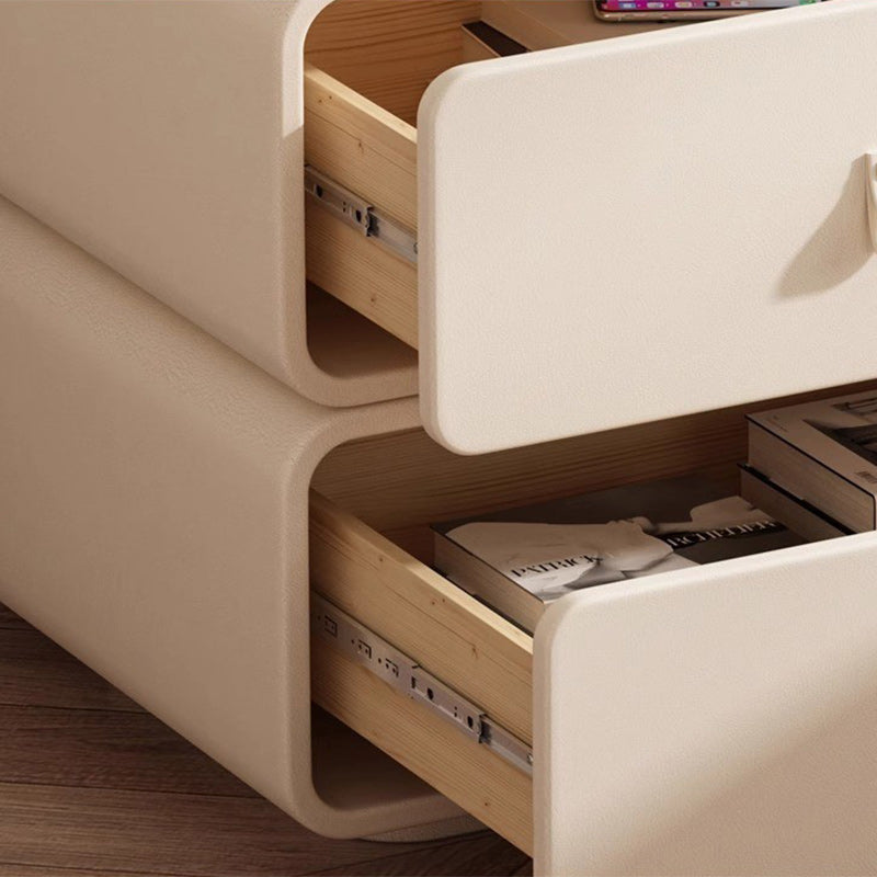 Contemporary Nordic Microfiber Leather &amp; Plank Square Nightstand With 2 Drawers For Bedroom And Living Room