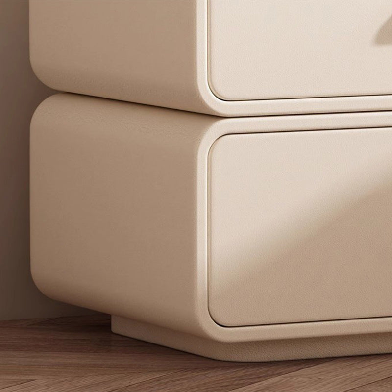 Table de chevet carré en cuir microfibre nordique contemporain avec 2 tiroirs pour chambre et salon 