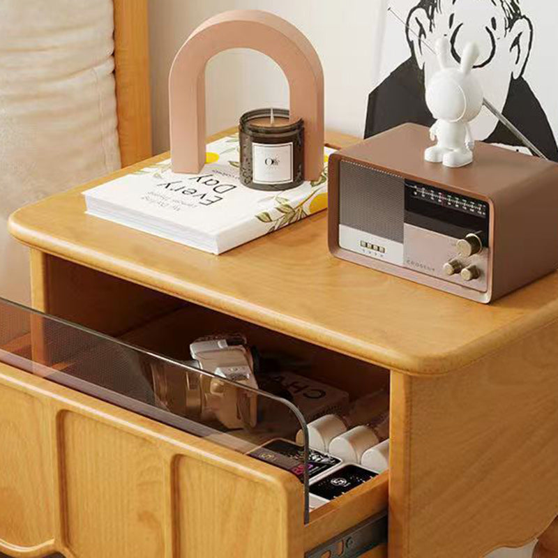 Table de nuit rectangulaire moderne minimaliste en bois et verre avec 1 tiroir pour chambre et salon 