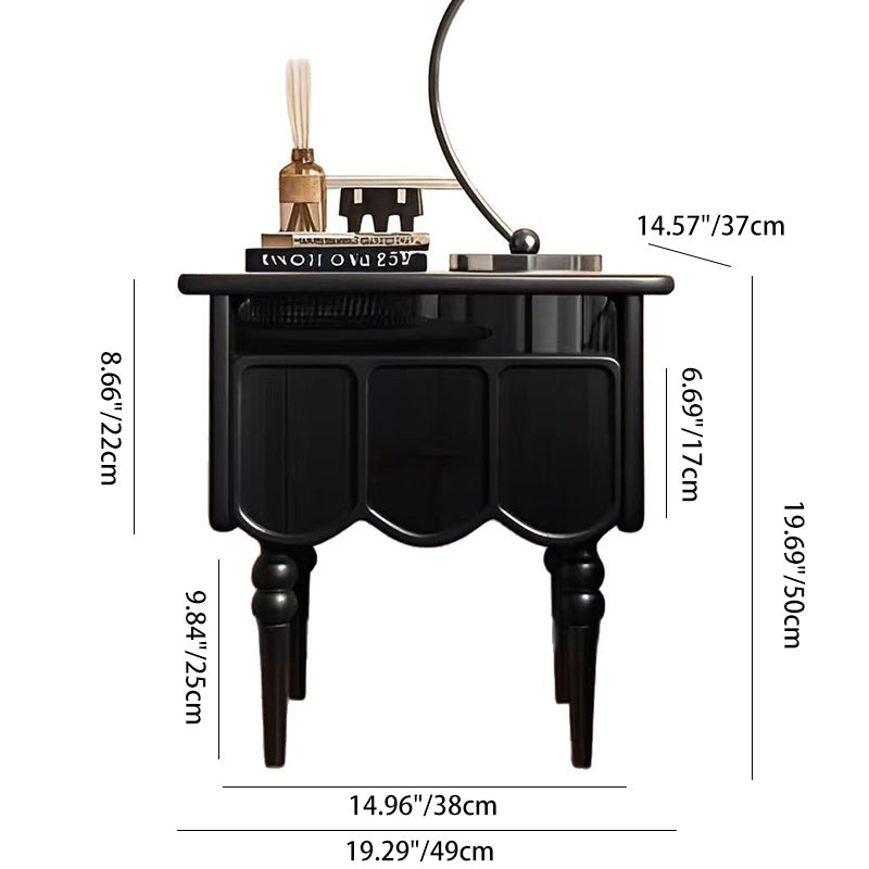 Table de nuit rectangulaire moderne minimaliste en bois et verre avec 1 tiroir pour chambre et salon 