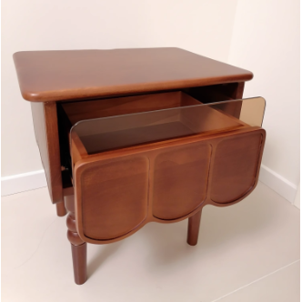 Table de nuit rectangulaire moderne minimaliste en bois et verre avec 1 tiroir pour chambre et salon 