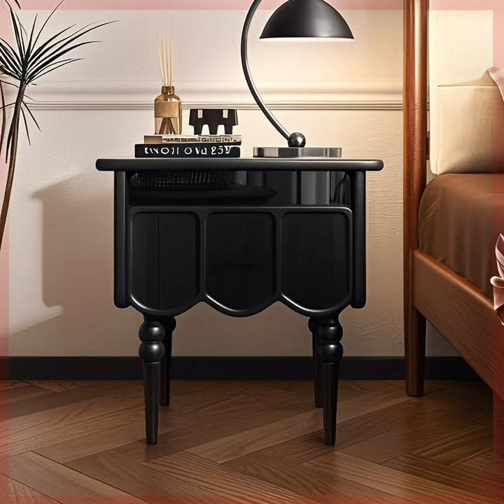Table de nuit rectangulaire moderne minimaliste en bois et verre avec 1 tiroir pour chambre et salon 