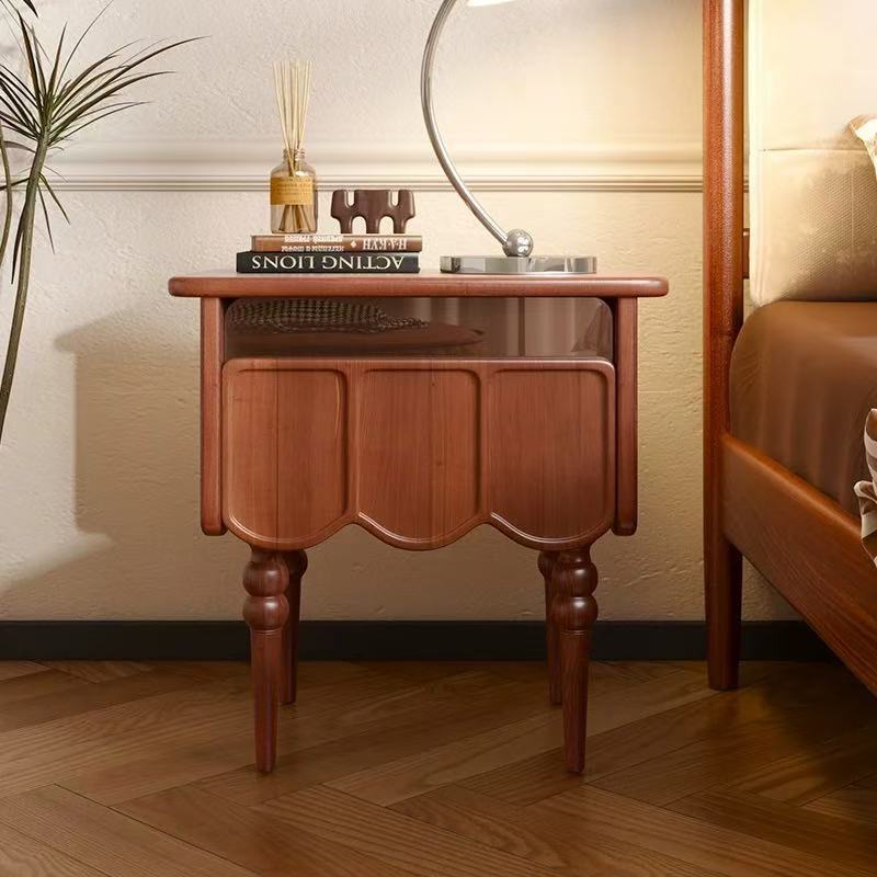 Table de nuit rectangulaire moderne minimaliste en bois et verre avec 1 tiroir pour chambre et salon 