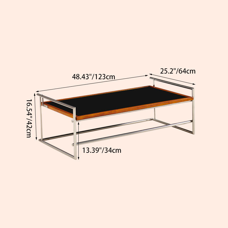Contemporary Nordic Plank, Wood &amp; Stainless Steel Rectangular Coffee Table With 90° Flip Top For Living Room And Bedroom