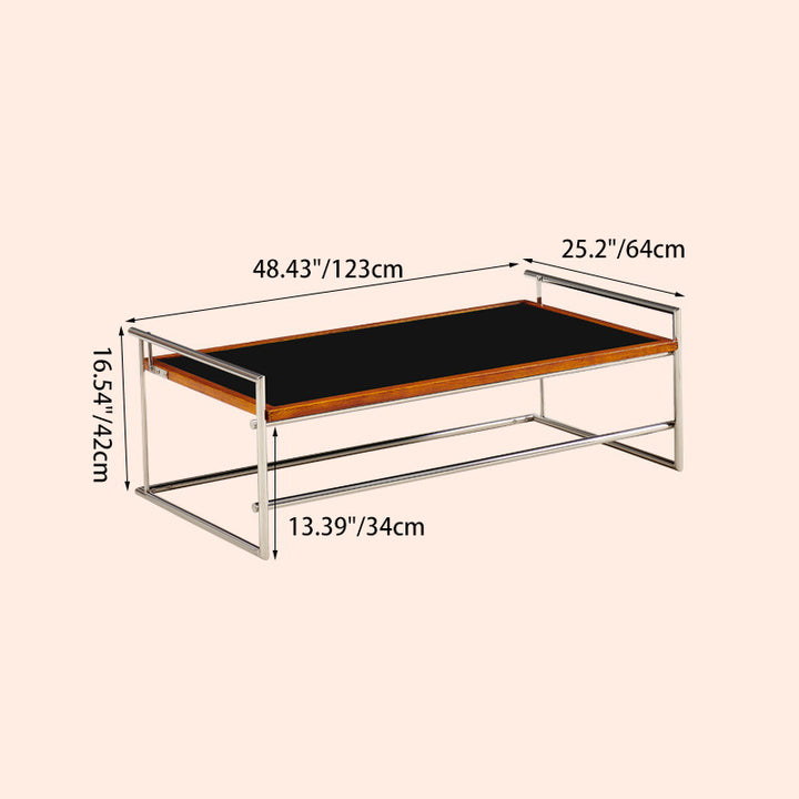 Contemporary Nordic Plank, Wood &amp; Stainless Steel Rectangular Coffee Table With 90° Flip Top For Living Room And Bedroom