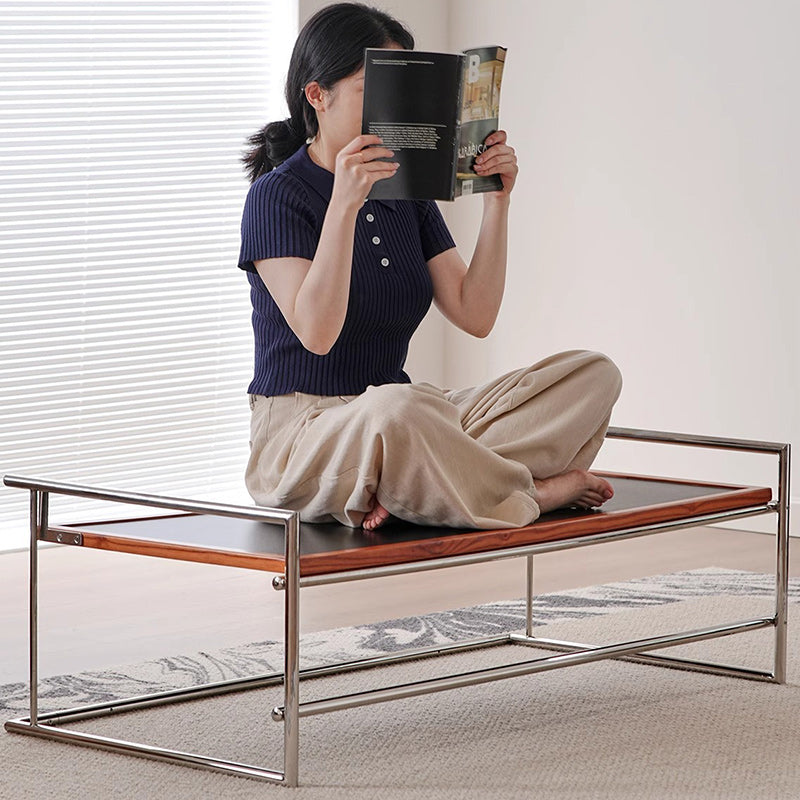 Contemporary Nordic Plank, Wood &amp; Stainless Steel Rectangular Coffee Table With 90° Flip Top For Living Room And Bedroom