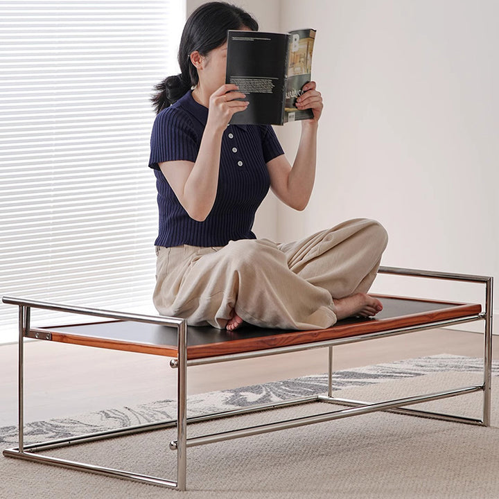 Contemporary Nordic Plank, Wood &amp; Stainless Steel Rectangular Coffee Table With 90° Flip Top For Living Room And Bedroom