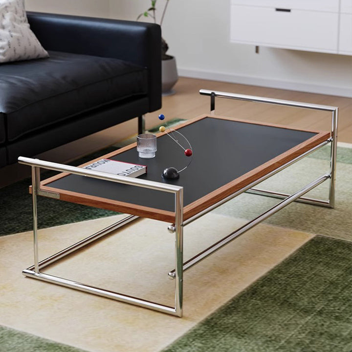 Contemporary Nordic Plank, Wood &amp; Stainless Steel Rectangular Coffee Table With 90° Flip Top For Living Room And Bedroom