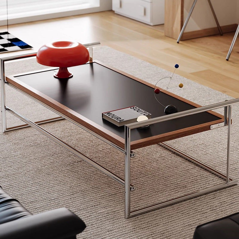 Contemporary Nordic Plank, Wood &amp; Stainless Steel Rectangular Coffee Table With 90° Flip Top For Living Room And Bedroom