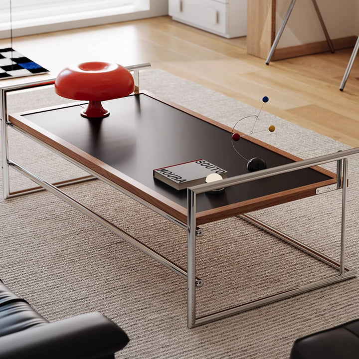 Contemporary Nordic Plank, Wood &amp; Stainless Steel Rectangular Coffee Table With 90° Flip Top For Living Room And Bedroom
