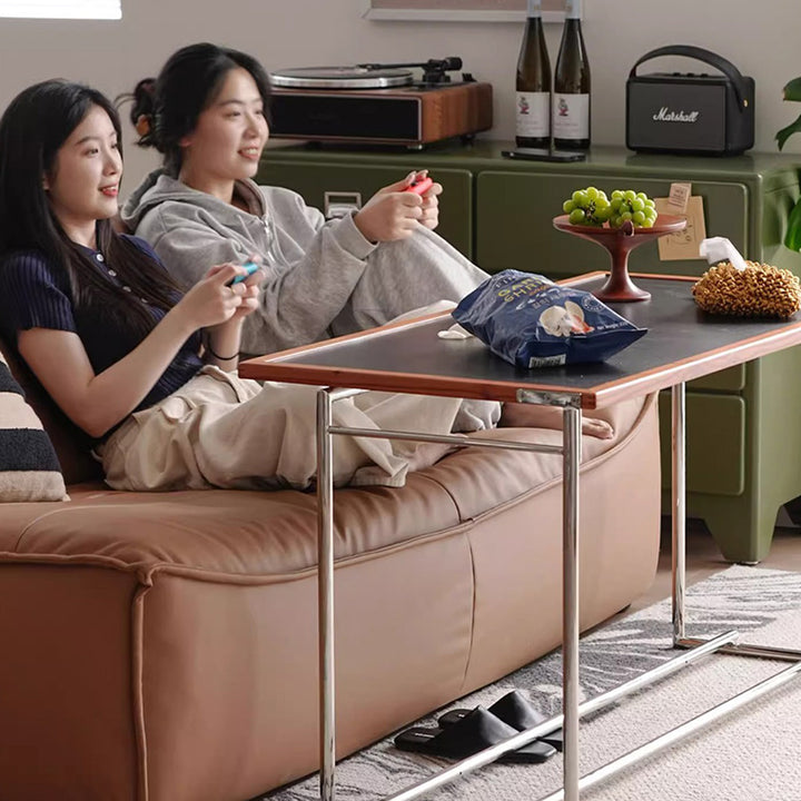 Contemporary Nordic Plank, Wood &amp; Stainless Steel Rectangular Coffee Table With 90° Flip Top For Living Room And Bedroom