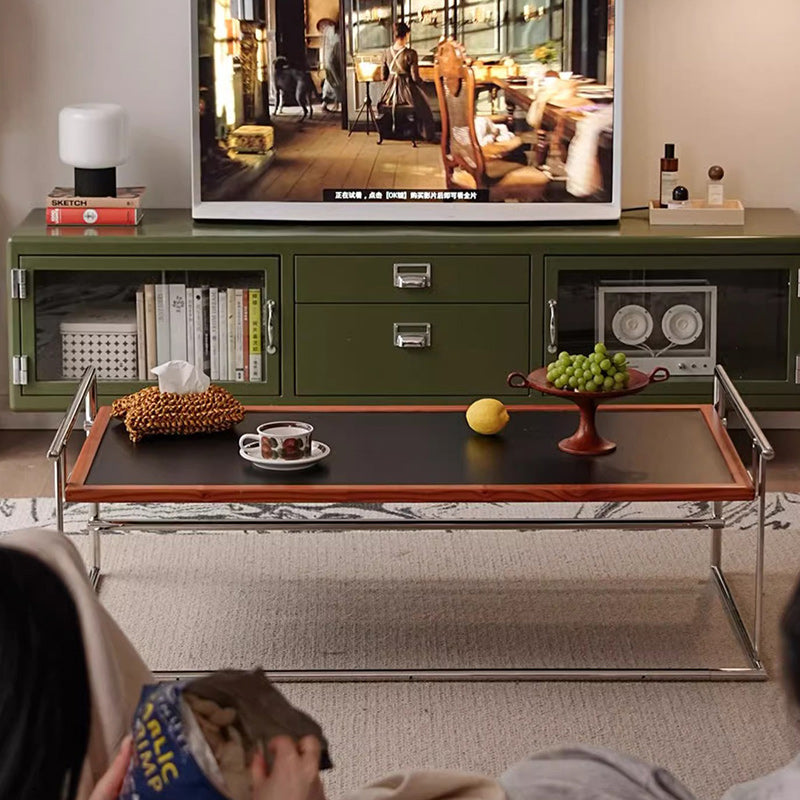 Contemporary Nordic Plank, Wood &amp; Stainless Steel Rectangular Coffee Table With 90° Flip Top For Living Room And Bedroom