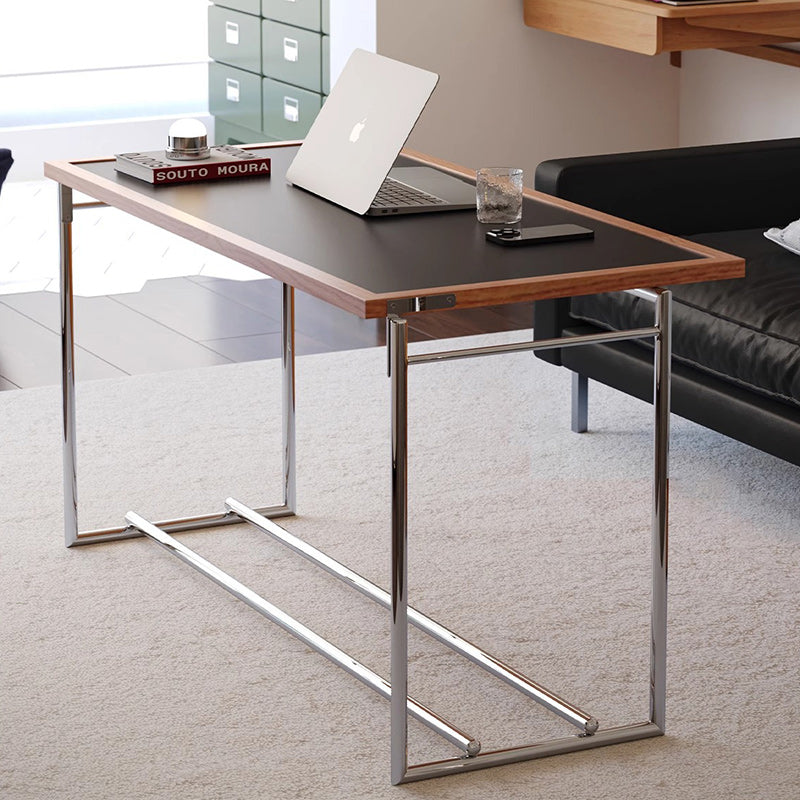 Contemporary Nordic Plank, Wood &amp; Stainless Steel Rectangular Coffee Table With 90° Flip Top For Living Room And Bedroom