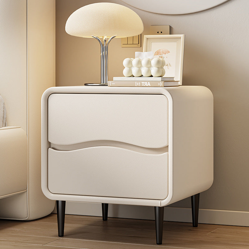 Table de nuit carrée moderne minimaliste en cuir microfibre et bois avec 2 tiroirs pour chambre et salon 