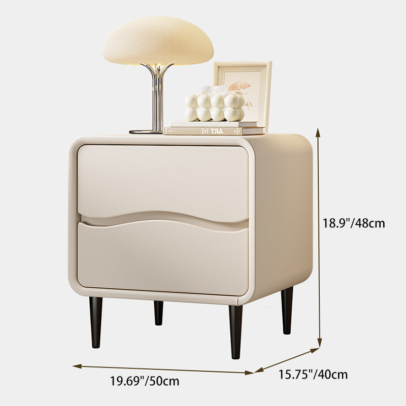 Moderna mesita de noche cuadrada minimalista de cuero de microfibra y madera con 2 cajones para dormitorio y sala de estar 