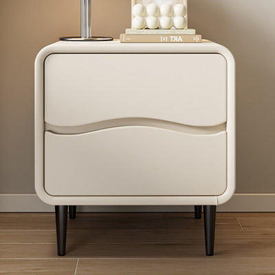 Moderna mesita de noche cuadrada minimalista de cuero de microfibra y madera con 2 cajones para dormitorio y sala de estar 