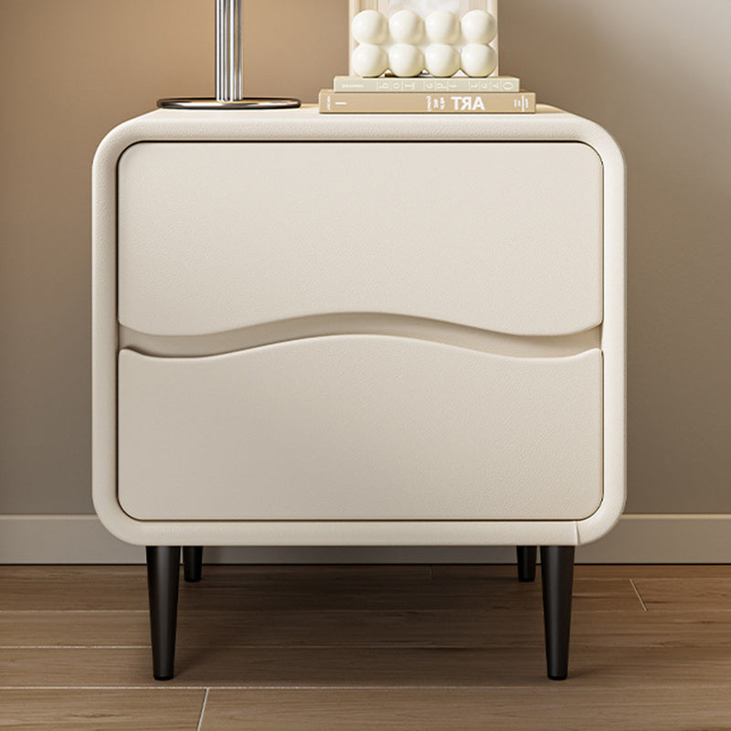Moderna mesita de noche cuadrada minimalista de cuero de microfibra y madera con 2 cajones para dormitorio y sala de estar 